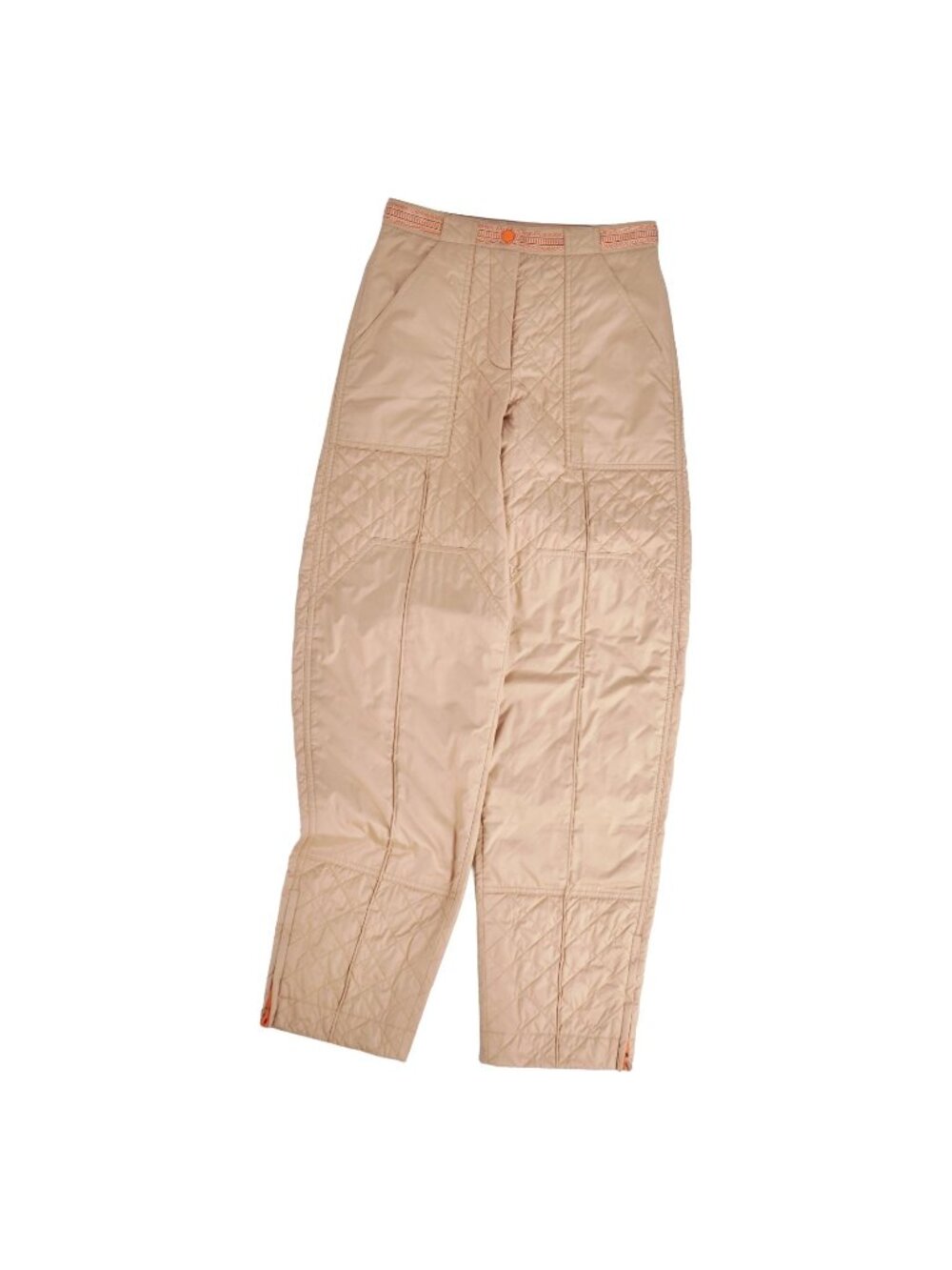 Hermes Pants Long Quilted Padded Polyester Beige 34